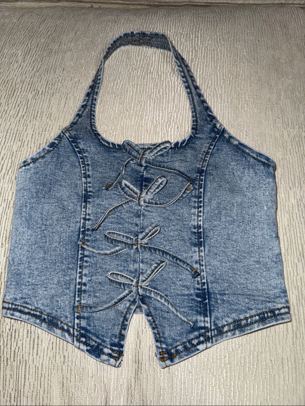 Blue Denim Halter Tie-Front Girls Jeans Top Size 11Y